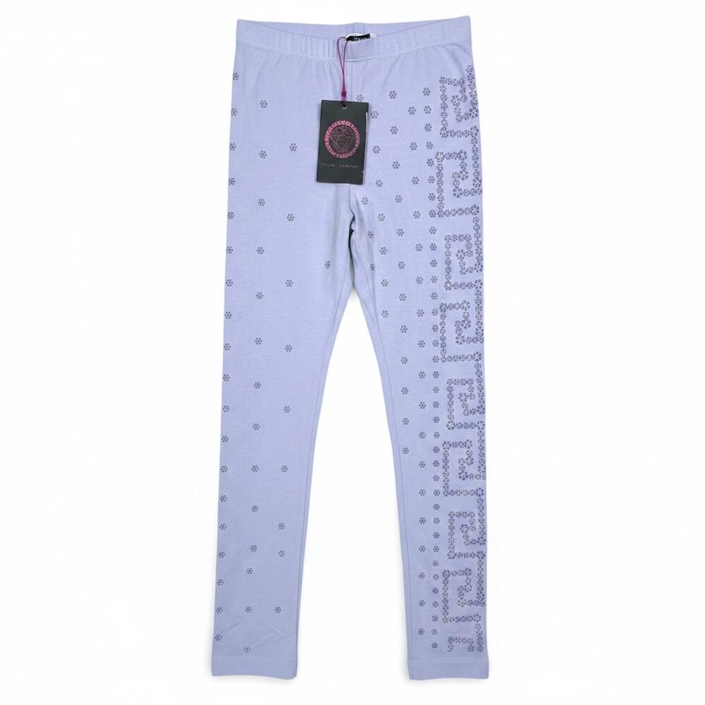 Young Versace Light Purple Greco Rhinestone Floral Girls Small Stretch Pants NWT